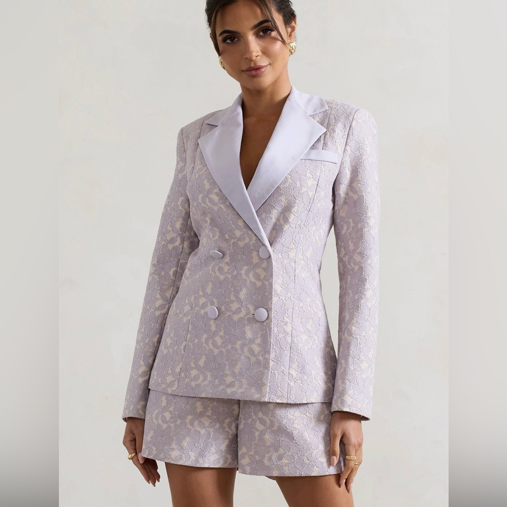 Club L London Lavender Lace Blazer/Shorts Set